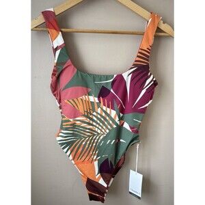 Vitamin A Tropical Palm Print High Cut One Piece Swimsuit M NWT